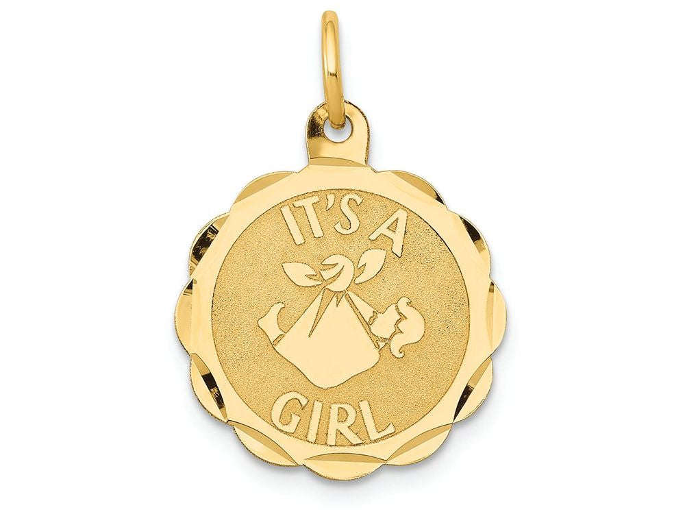 FJC Finejewelers 14k Yellow Gold Polished Its A Girl Scalloped Disc Charm