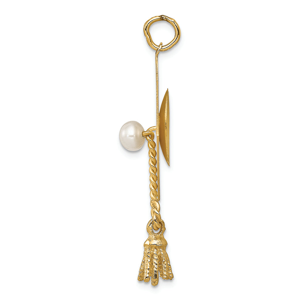 FJC Finejewelers 14k Yellow Gold Graduation Cap with Fw Cultured Pearl Charm