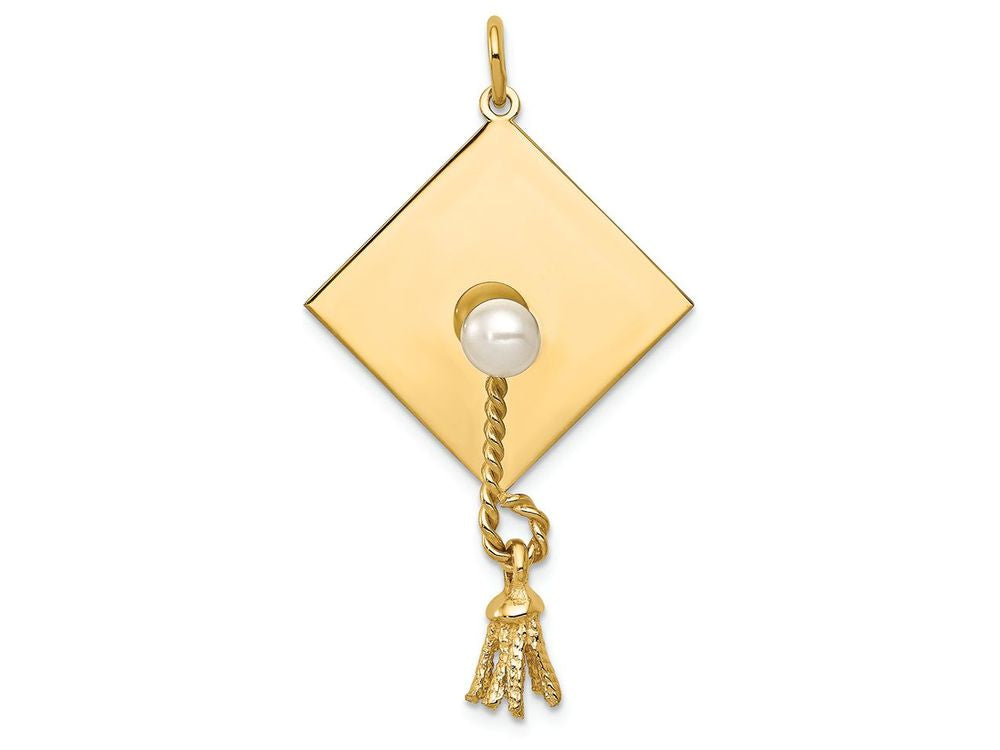 FJC Finejewelers 14k Yellow Gold Graduation Cap with Fw Cultured Pearl Charm