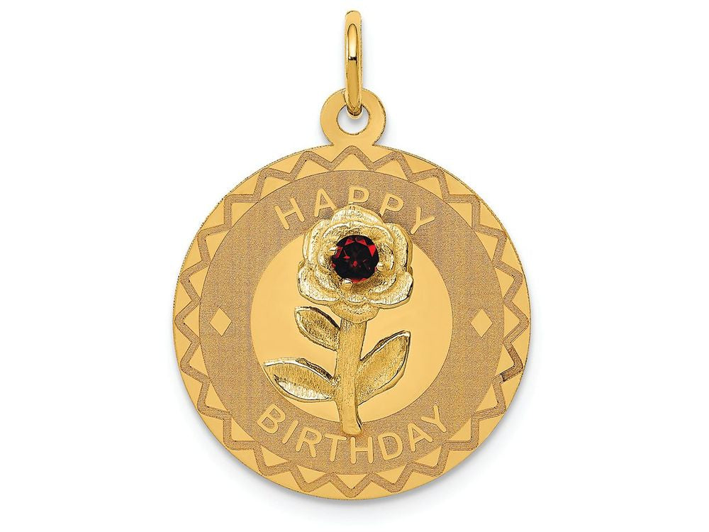 FJC Finejewelers 14k Yellow Gold Happy Birthday Disc Charm with CZ Flower