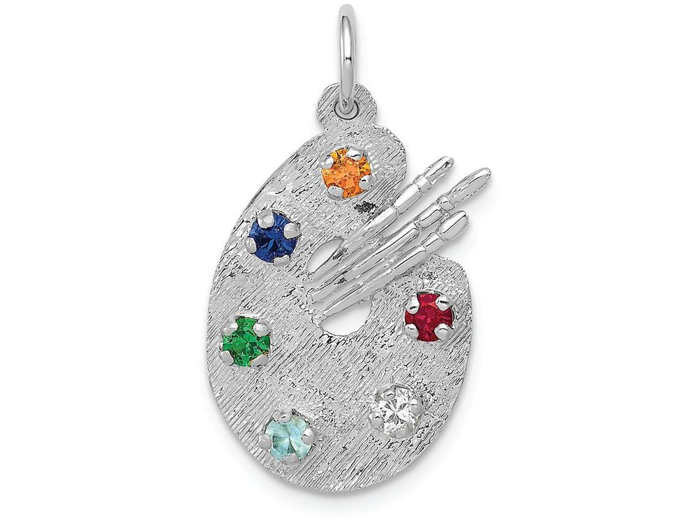 FJC Finejewelers 14k White Gold Artist Palette with CZ Stones Charm