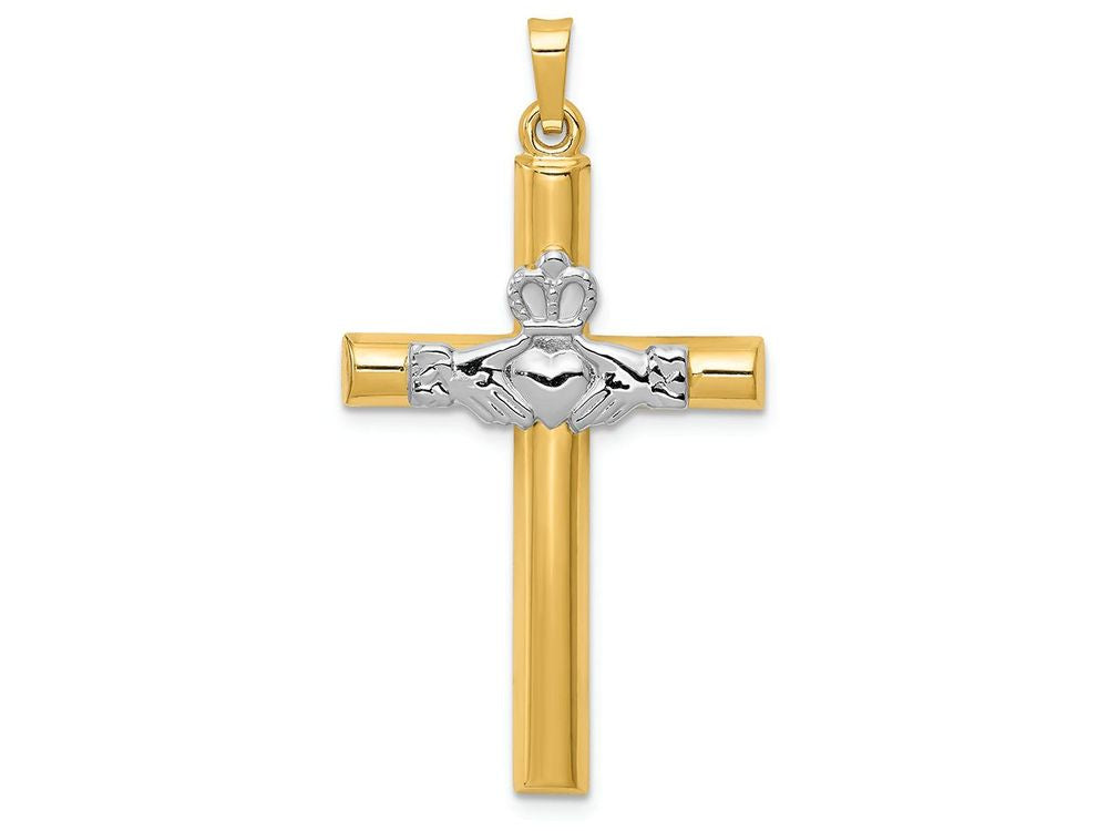 FJC Finejewelers 14k Two-tone Gold Claddagh Cross Charm 22 x 41mm