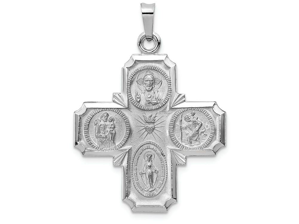 FJC Finejewelers 14k White Gold Four Way Medal Charm