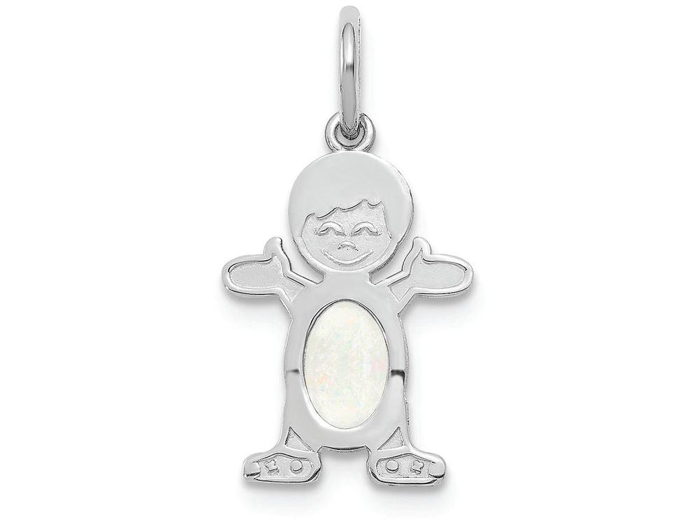 FJC Finejewelers 14k White Gold Boy 6x4 Oval Genuine Opal October Birthstone Charm