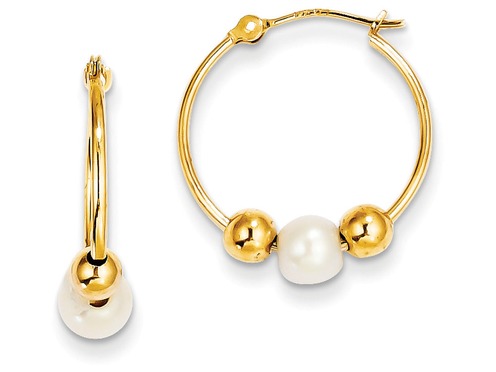 FJC Finejewelers 14k Yellow Gold Polished Hoop With (5-6mm) Freshwater Cultured Pearl Earring
