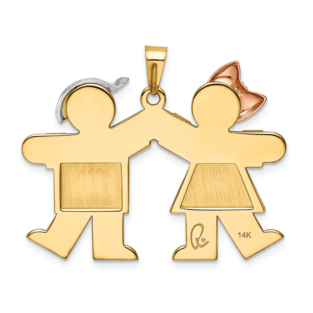 FJC Finejewelers 14 Kt Tri Color Gold Large Girl On Left Boy On Right Engravable Charm