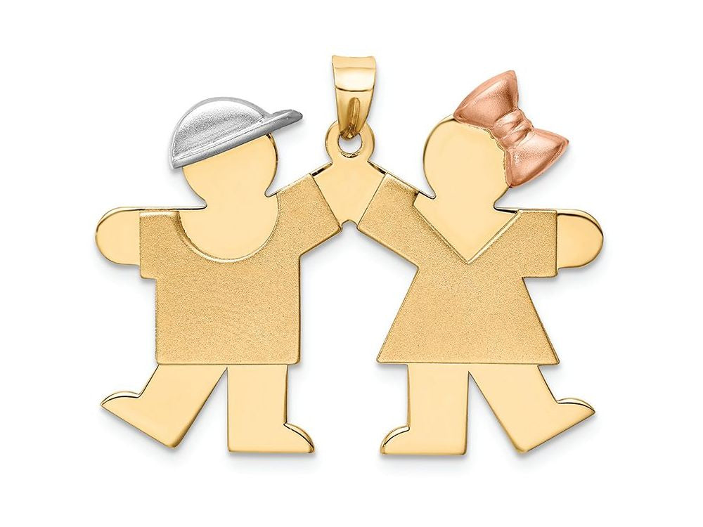 FJC Finejewelers 14 Kt Tri Color Gold Large Boy On Left Girl On Right Engravable Charm
