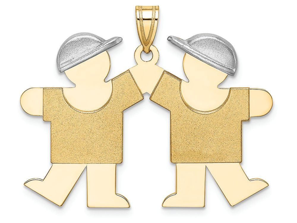 FJC Finejewelers 14k Two-tone Gold Large Double Boys Engravable Charm 33 x 31mm