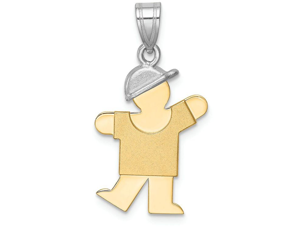 The Kids Small Boy with Hat on Left Engraveable Charm / Pendant Necklace