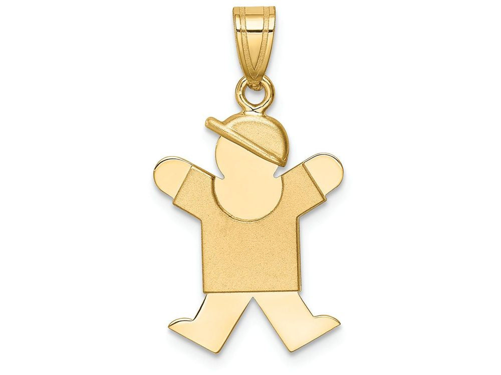 The Kids Solid Engraveable Boy with Hat on Right Charm / Pendant Necklace