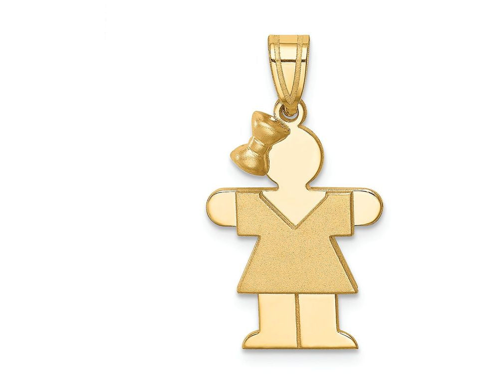 FJC Finejewelers 14k Yellow Gold Solid Engravable Girl with Bow On Left Charm 15 x 30mm