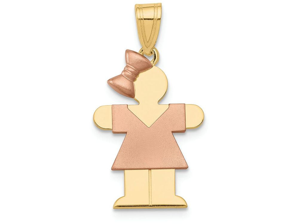 FJC Finejewelers 14k Two-tone Gold Small Girl with Bow On Left Engravable Charm 15 x 25mm