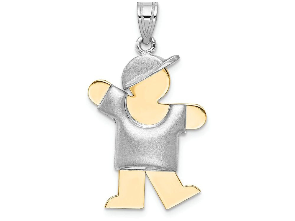 FJC Finejewelers 14k Two-tone Gold Puffed Boy with Hat On Left Engravable Charm Mtg