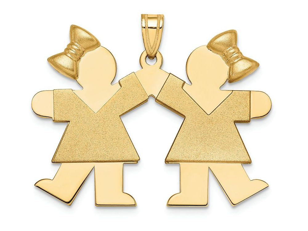 FJC Finejewelers 14k Yellow Gold Solid Engravable Large Double Girls with Bows Charm