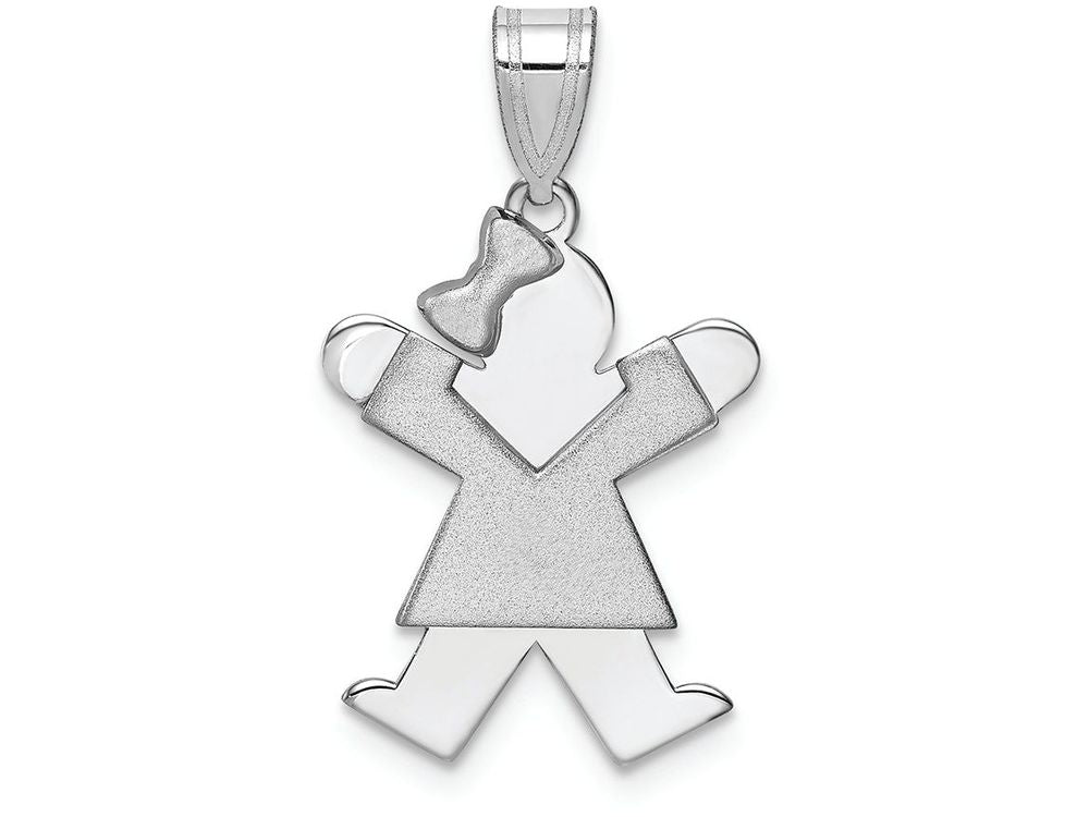 The Kids Small Girl with Bow on Left Engraveable Charm / Pendant Necklace