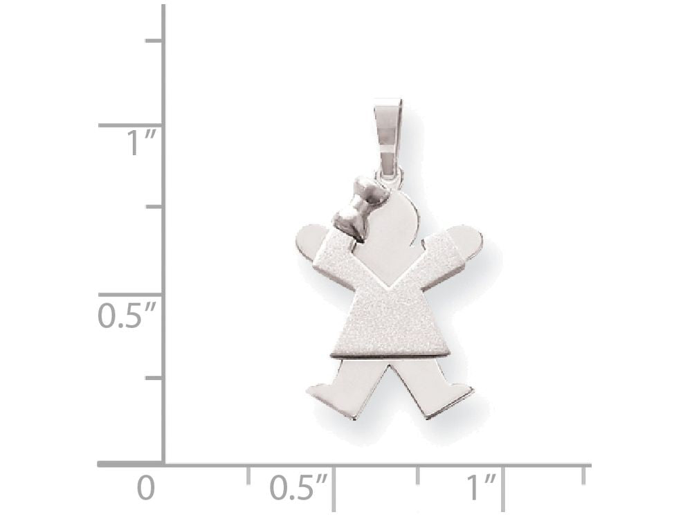 The Kids Solid Engraveable Girl with Bow on Left Charm / Pendant Necklace