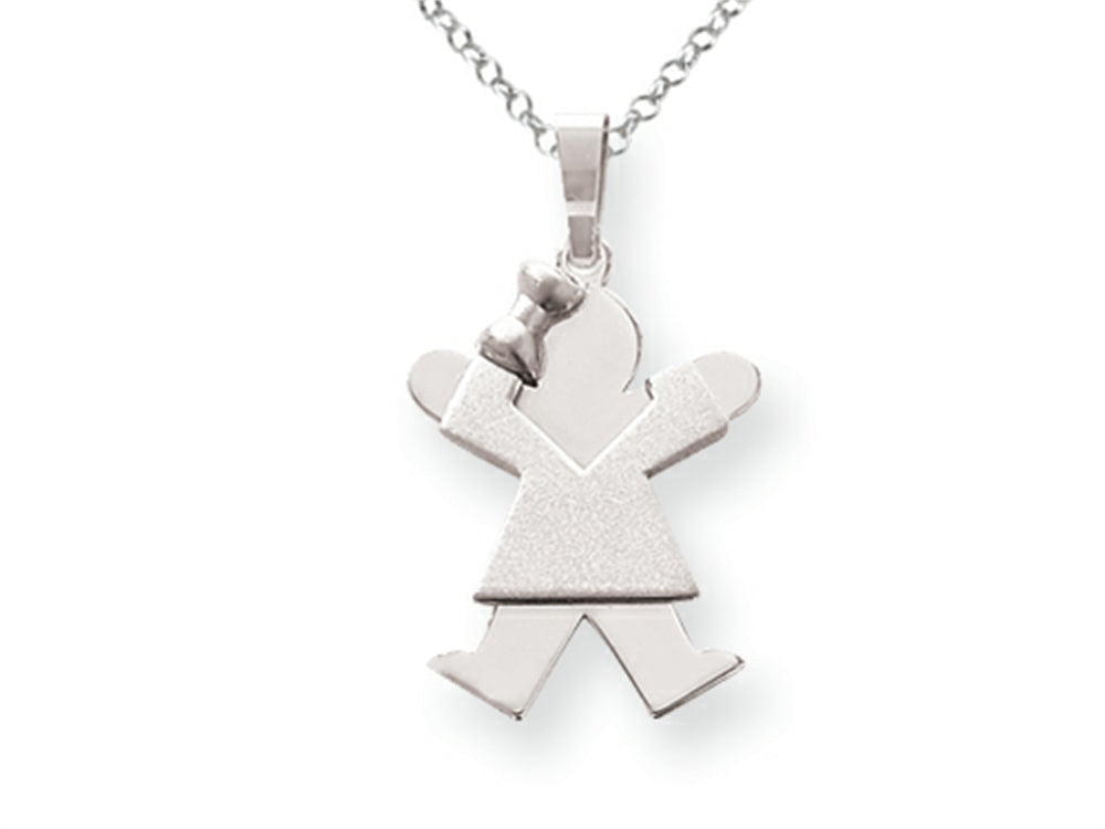 The Kids Solid Engraveable Girl with Bow on Left Charm / Pendant Necklace