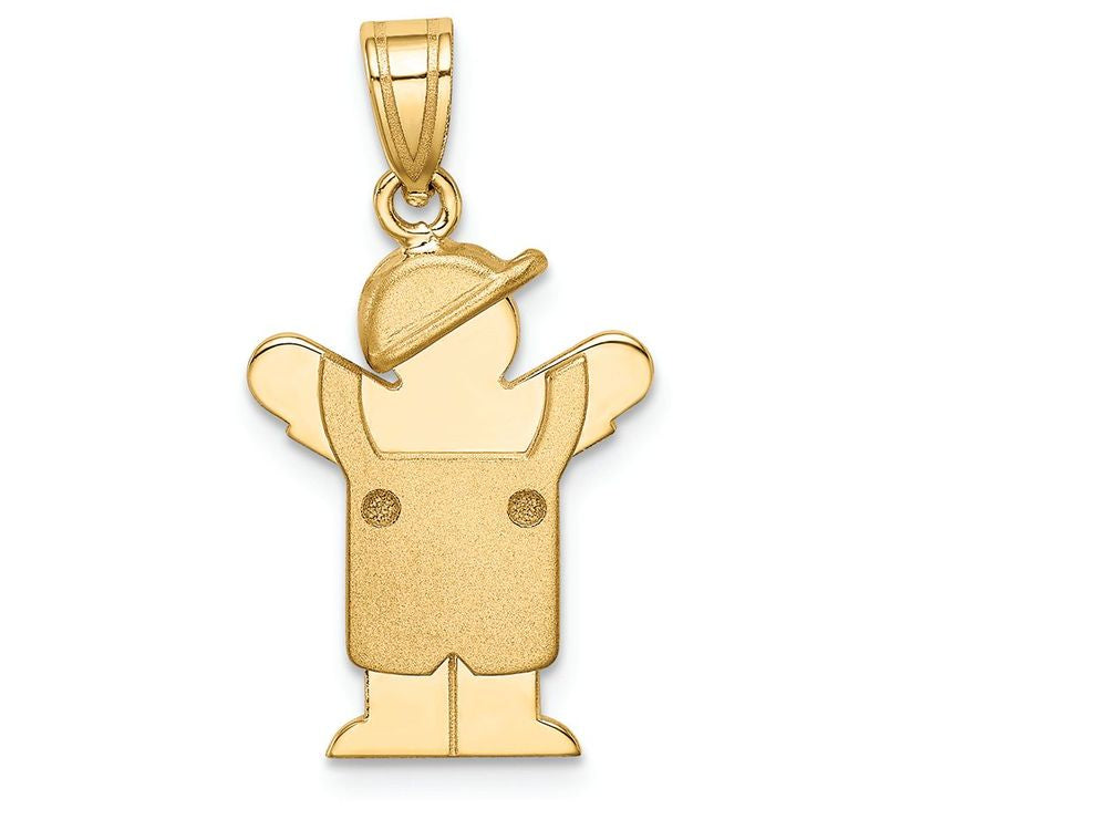 FJC Finejewelers 14k Yellow Gold Solid Engravable Boy In Overalls with Hat On Left Charm 15 x 26mm