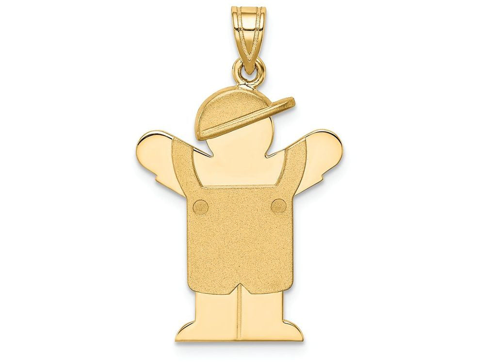 FJC Finejewelers 14k Yellow Gold Solid Engravable Boy In Overalls with Hat On Left Charm