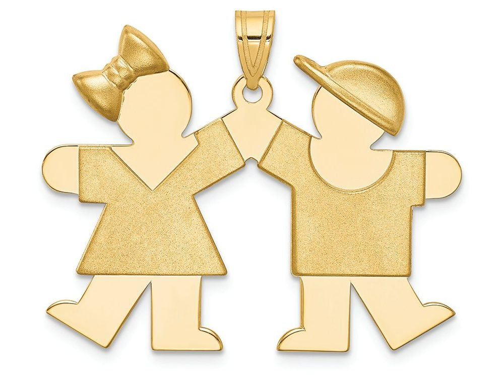 FJC Finejewelers 14k Yellow Gold Solid Engravable Girl On Left Boy On Right Charm