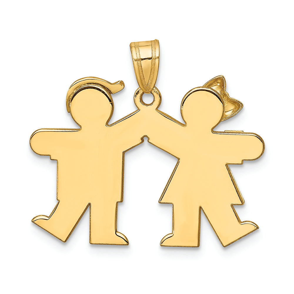 FJC Finejewelers 14k Yellow Gold Solid Engravable Small Girl On Left Boy On Right Charm