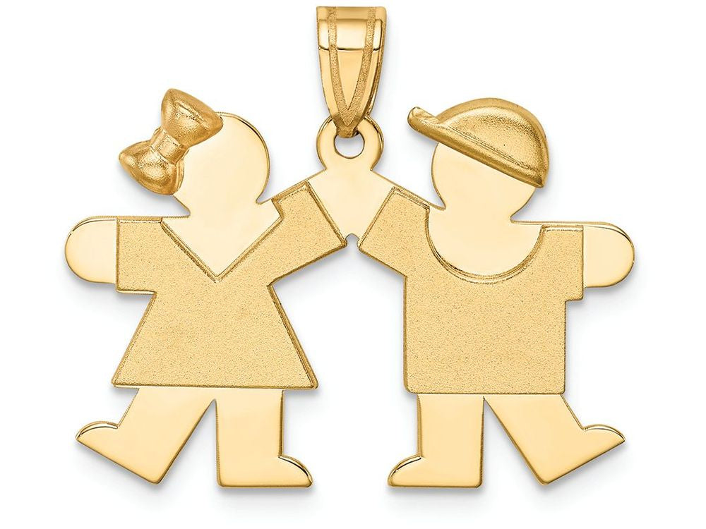 FJC Finejewelers 14k Yellow Gold Solid Engravable Small Girl On Left Boy On Right Charm