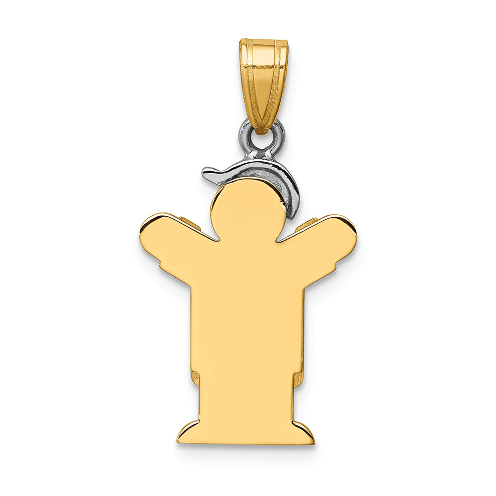 The Kids Small Boy with Hat on Left Engraveable Charm / Pendant Necklace
