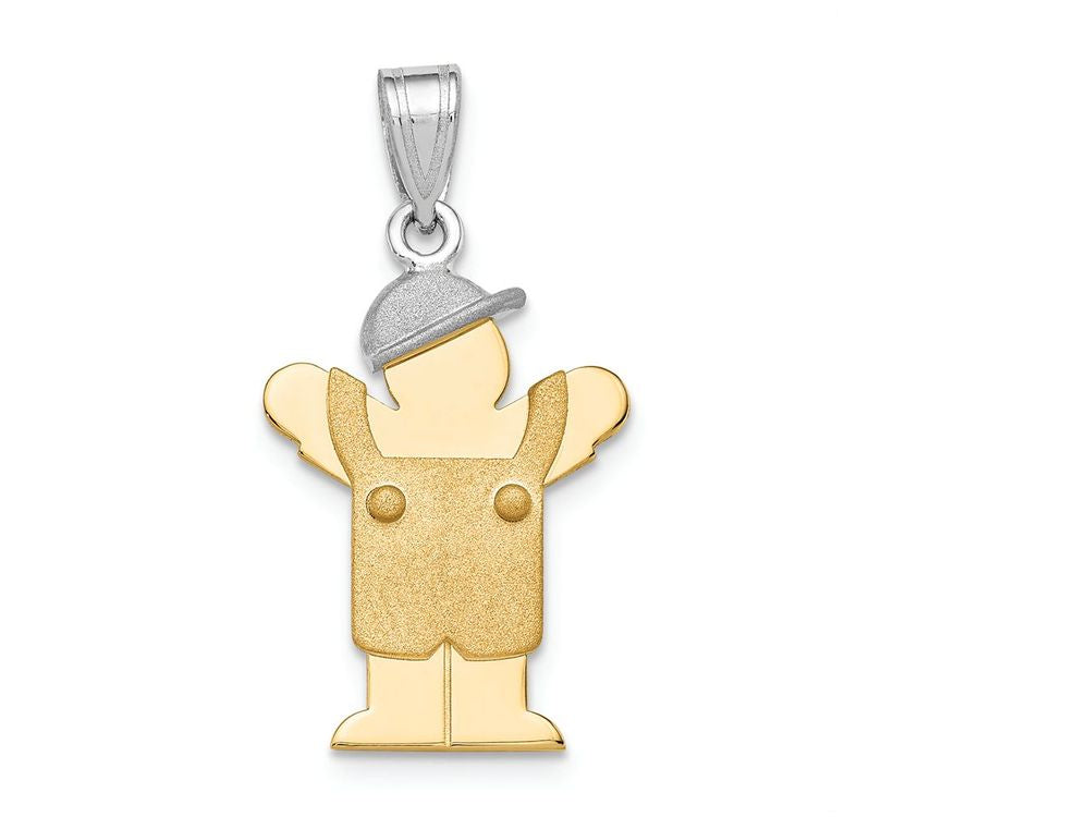 The Kids Small Boy with Hat on Left Engraveable Charm / Pendant Necklace