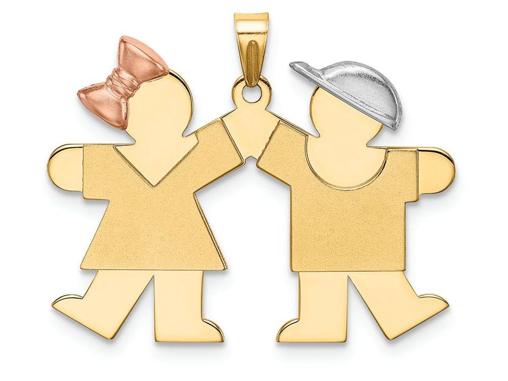 FJC Finejewelers 14 Kt Tri Color Gold Small Girl On Left Boy On Right Engravable Charm