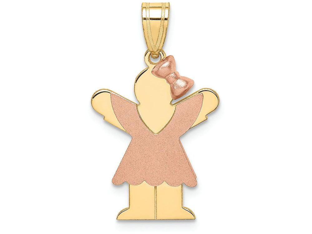 The Kids Small Girl with Bow on Right Engraveable Charm / Pendant Necklace
