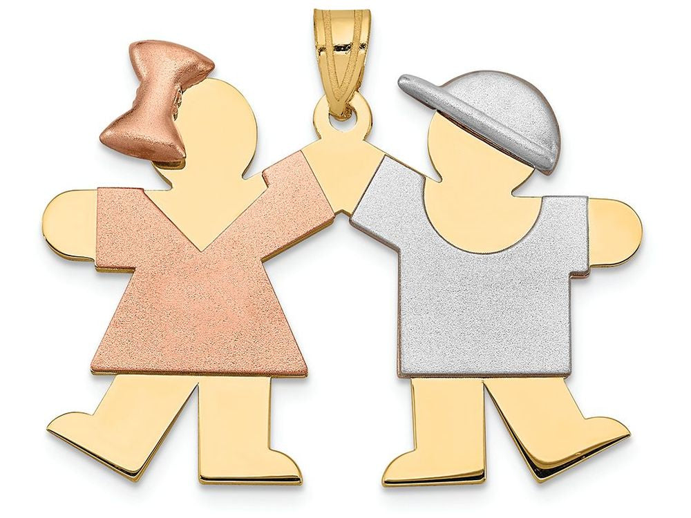 FJC Finejewelers 14 Kt Tri Color Gold Large Girl On Left Boy On Right Engravable Charm