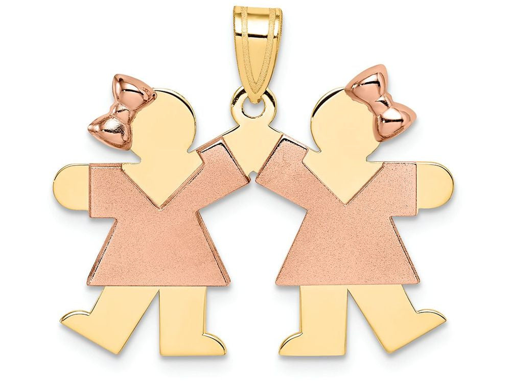 The Kids Small Double Girls Engraveable Charm / Pendant Necklace