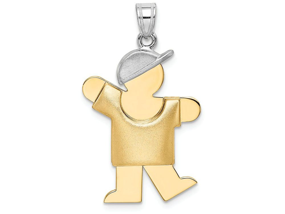 FJC Finejewelers 14k Two-tone Gold Puffed Boy with Hat On Left Engravable Charm