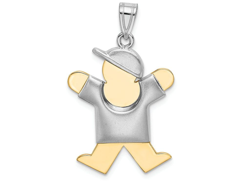 FJC Finejewelers 14k Two-tone Gold Puffed Boy with Hat On Right Engravable Charm