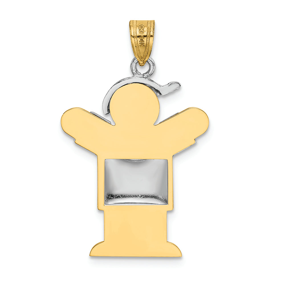 The Kids Puffed Boy with Hat on Right Engraveable Charm / Pendant Necklace