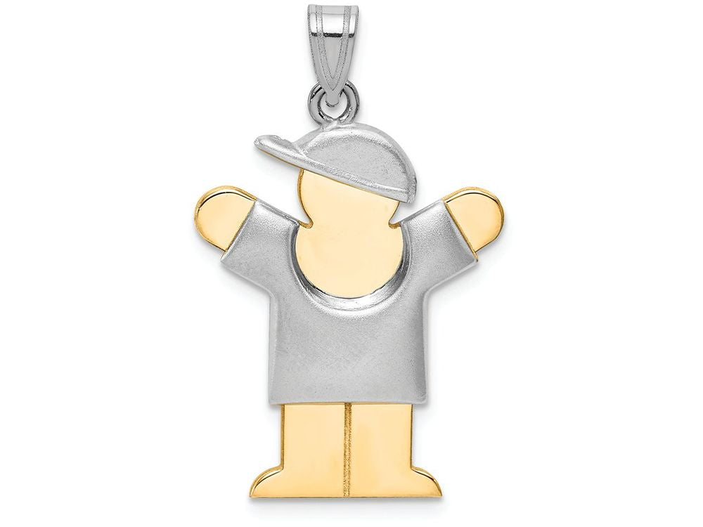 The Kids Puffed Boy with Hat on Right Engraveable Charm / Pendant Necklace
