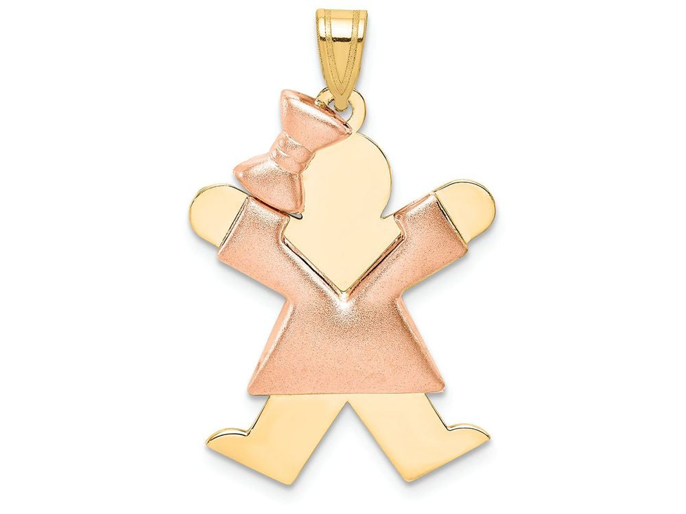 FJC Finejewelers 14k Two-tone Gold Puffed Girl with Bow On Left Engravable Charm