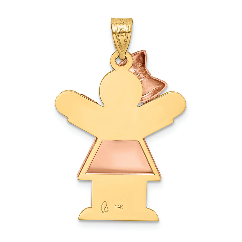 The Kids Puffed Girl with Bow on Left Engraveable Charm / Pendant Necklace