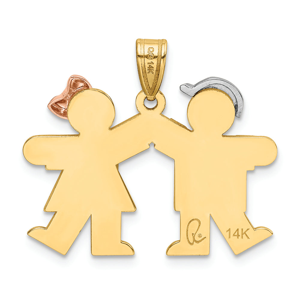 FJC Finejewelers 14 Kt Tri Color Gold Small Boy On Left Girl On Right Engravable Charm