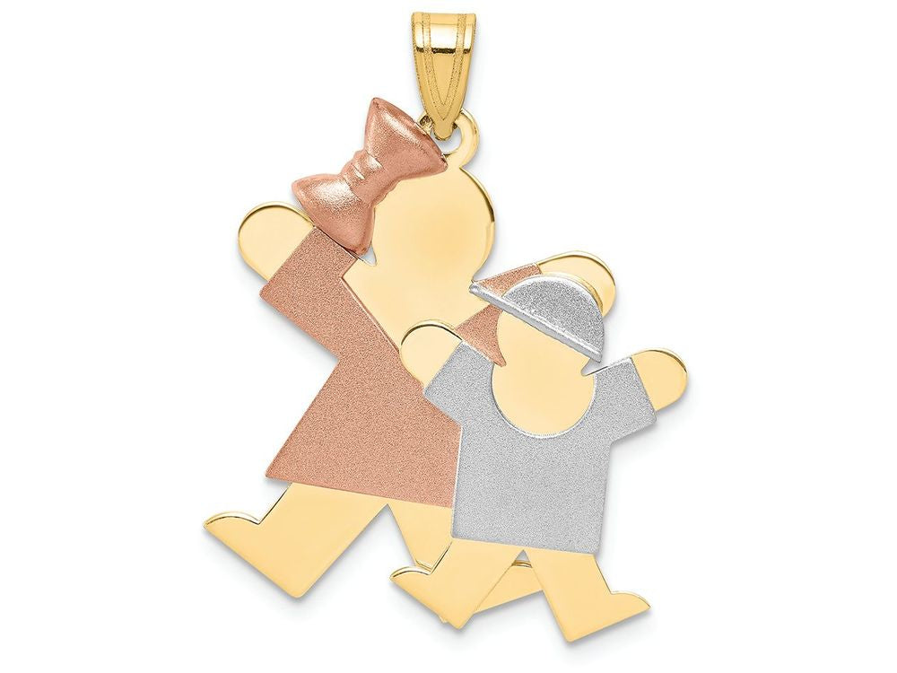 FJC Finejewelers 14 Kt Tri Color Gold Big Girl Little Boy Engravable Charm