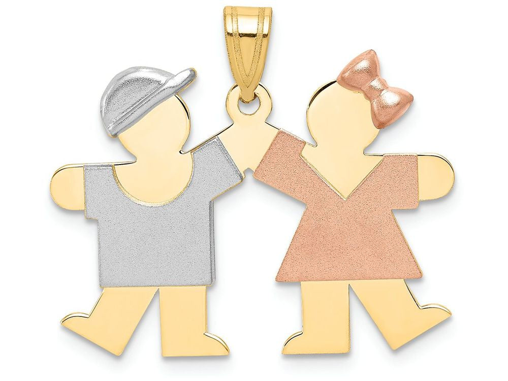The Kids Small Boy on Left and Girl on Right Engraveable Charm / Pendant Necklace