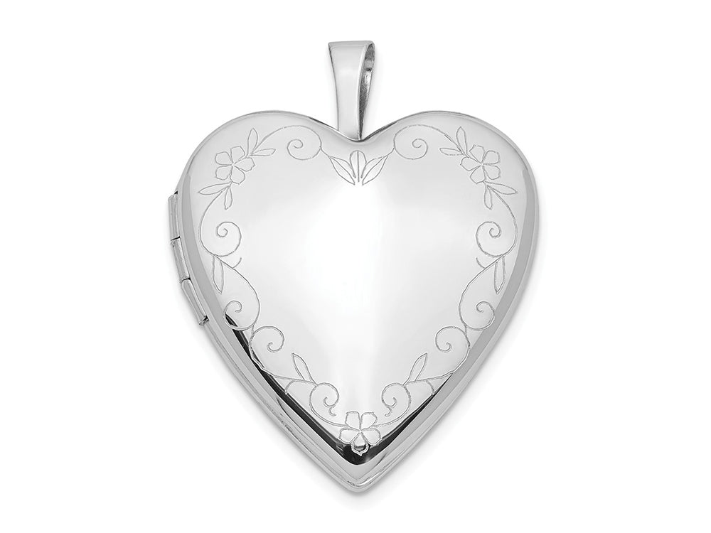 FJC Finejewelers 14k 20mm White Gold Flower Vine Border Heart Locket Pendant Necklace 18 inch chain included