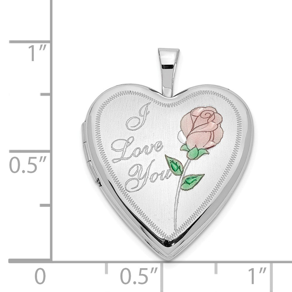 FJC Finejewelers 14k 20mm White Gold Enamel Rose I Love You Heart Locket Pendant Necklace 18 inch chain included