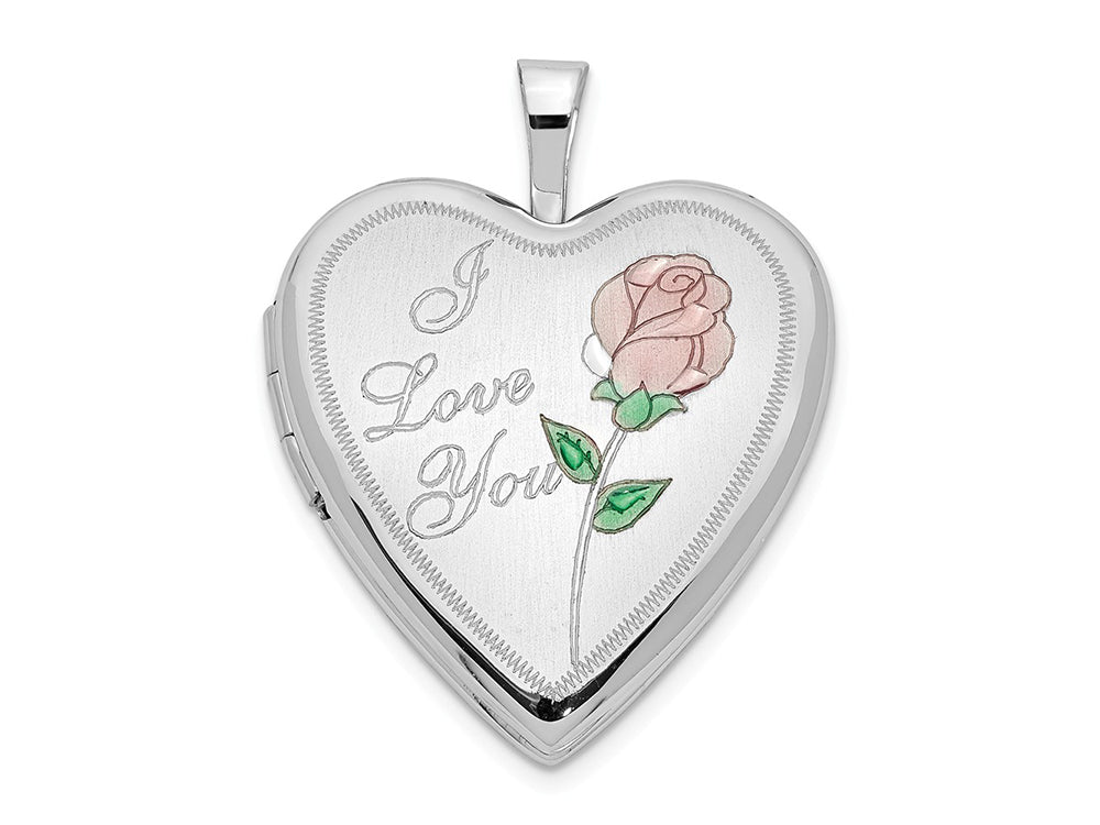 FJC Finejewelers 14k 20mm White Gold Enamel Rose I Love You Heart Locket Pendant Necklace 18 inch chain included