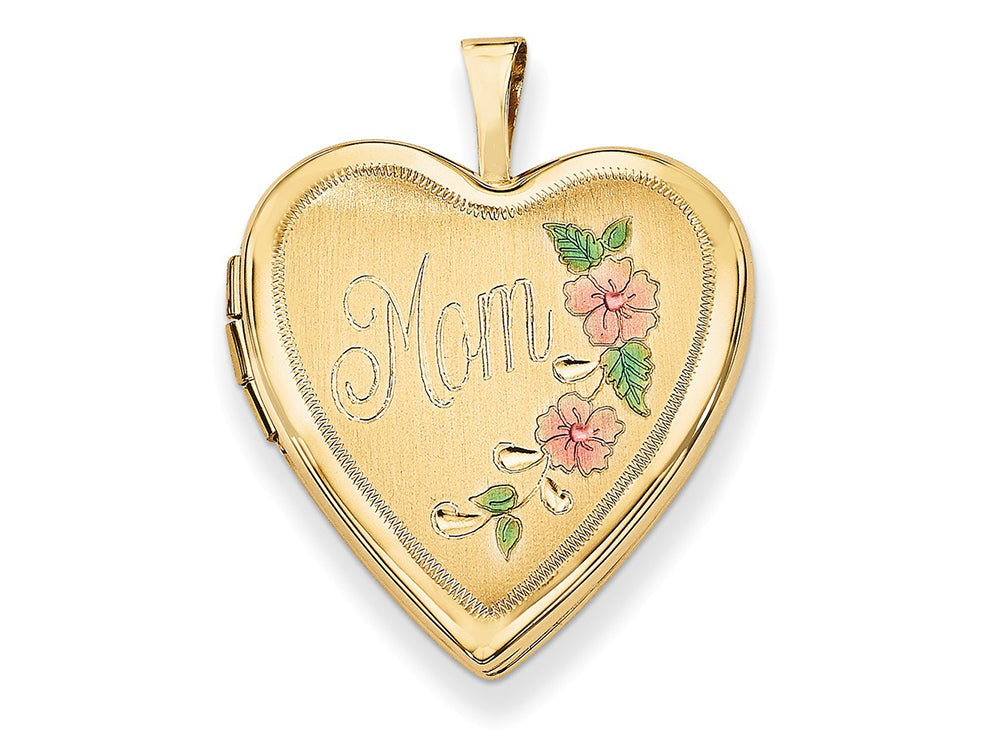 FJC Finejewelers 14k 20mm Enamel Flowers Mom Heart Locket Pendant Necklace 18 inch chain included