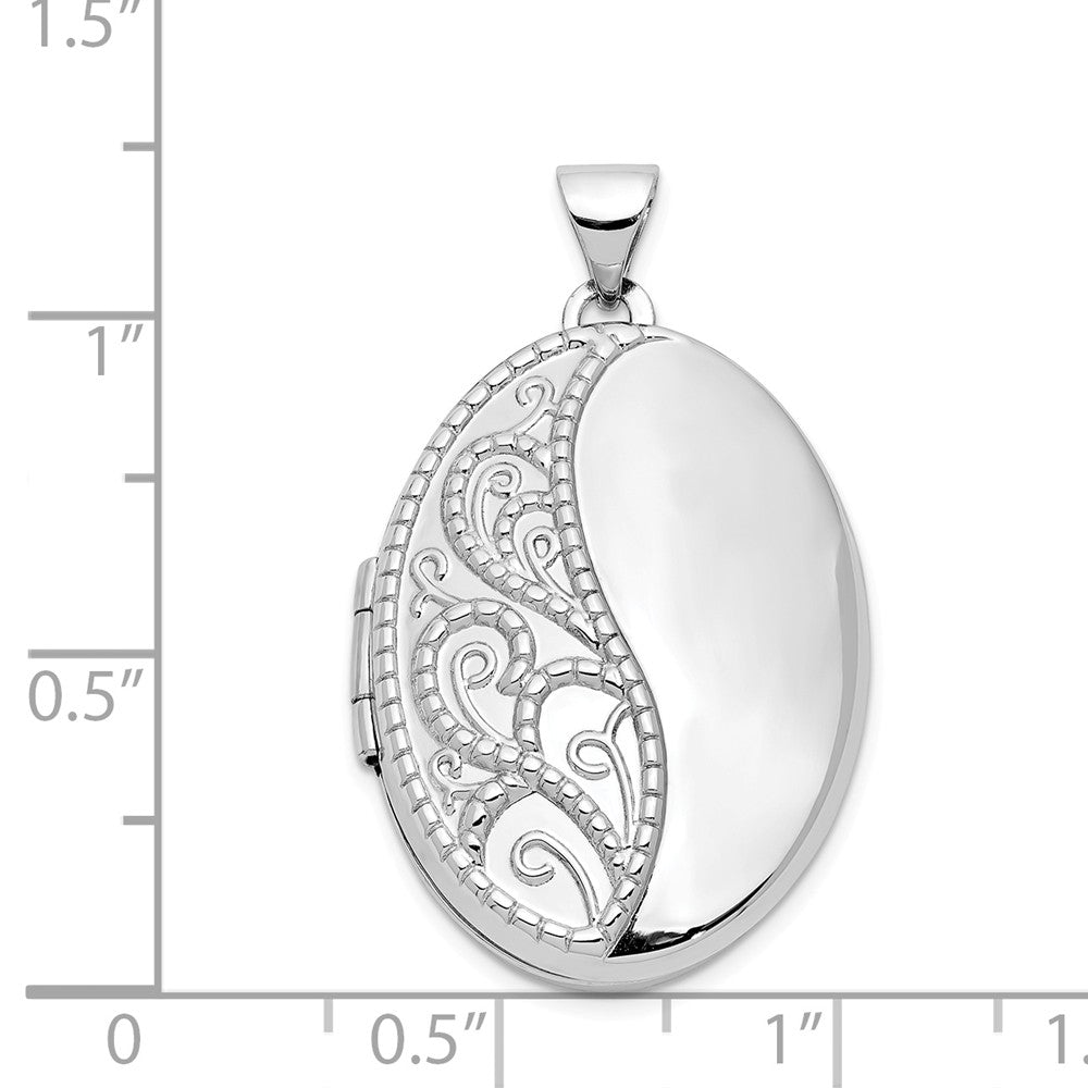 FJC Finejewelers 14k White Gold 26mm Oval 1/2 Hand Engraved Locket Pendant Necklace 18 inch chain included