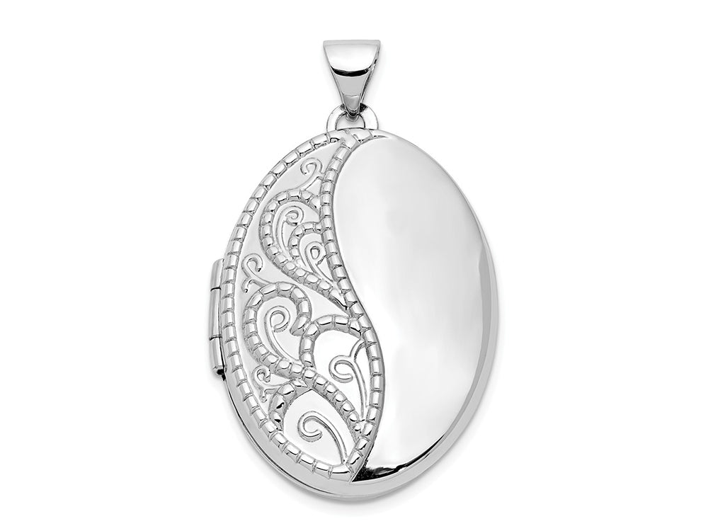 FJC Finejewelers 14k White Gold 26mm Oval 1/2 Hand Engraved Locket Pendant Necklace 18 inch chain included