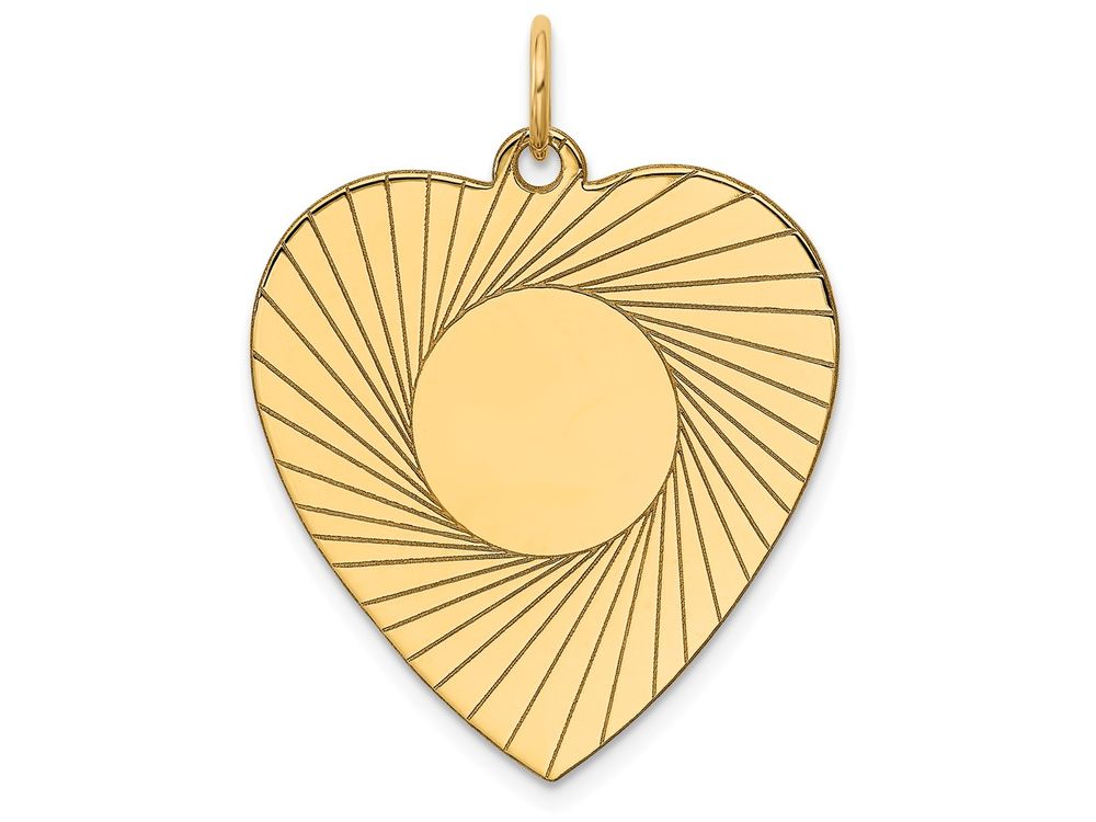 FJC Finejewelers 14k Yellow Gold Etched .018 Gauge Engravable Heart Disc Charm 24 x 31mm