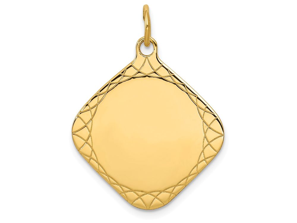 FJC Finejewelers 14k Yellow Gold Patterned .018 Gauge Diamond-shaped Engravable Disc Charm
