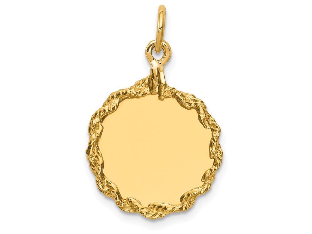 FJC Finejewelers 14k Yellow Gold Plain .013 Gauge Circular Engravable Disc with Rope Charm